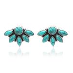 Natural Turquoise Flower Boho Earring Stud 925 Sterling Silver Wedding Earring