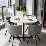 Space Saving Modern Sintered Stone Dining Table & 4 Chenille Fabric Chairs Set