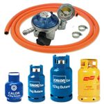 CLIP ON BUTANE GAS BOTTLE REGULATOR 21mm WITH 2m ORANGE HOSE AND CLIPS 28mbar