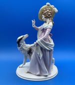 ROSENTHAL GERMANY PORCELAIN FIGURINE OF A BORZOI DOG WITH ELEGANT LADY, 1945