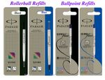 2 x Genuine Parker Medium Fine Ball Point or Rollerball Pen Refill Blue or Black