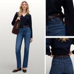Womens M&S Premium Jeans High Rise Authentic Slim Dark Indigo Stretch Denim