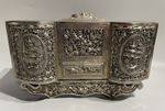 19thC Chinese Export Solid Silver Repoussé & Reticulated Hinged Box Signed 682g
