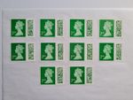 10 SECOND CLASS EASY-PEEL STAMPS WITH BARCODES AND FULL ORIGINAL GUM - GRADE B