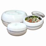 Teen Bhoj Super Set of 3 White Casserole Dish with Lid (1200 ml 1500 ml 2500 ml)