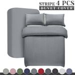 4 Pcs Stripe Duvet Cover Luxury Bedding Set With Fitted Sheet And Pillow Cases