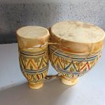 Ceramic Bongo Drums Pair (2-Piece) with Natural Skin Heads, Geometric Pattern