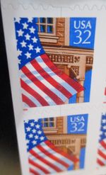 1996 USA Flag Over Porch block w/ significantly misplaced die cutting Error RARE