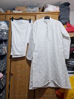 Men's White Two-Piece Punjabi Kurta Pajama Suit Size Large 16½" Neck