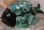 Vintage DMP Canada Pottery Fish Dish Green Drip Glaze Mid Century 10”