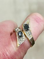 Vintage Sapphire Blue Rhinestone Wrap Ring Two Tone Gold Silver Size 9