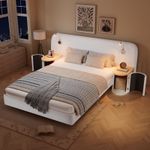 4ft6 Double Bed with Built-in Reading Light & Matching Bedside Table, Velvet Bei