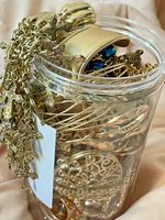 Gold Tone 2 lb Mystery Jewelry Jar Wearable Vintage & Modern Costume Statement
