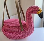 Ciroa Pink Wicker Flamingo Novelty Picnic Basket with Tan Straps & Handles