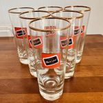 Set 6 Vintage Carling Black Label Lager Glasses Gold Rim Half Pint Pub Bar 1980s