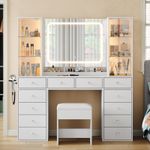 Vanity Desk 12 Drawers, Makeup Vanity with 12 Drawers, Dressing Table with LED