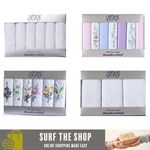 Ladies Handkerchiefs 100% Cotton Hankies Lace Corner / Dyed Silver Gift Box