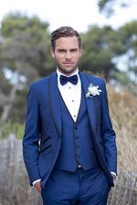 Royal Blue Wedding Men Suits Vest Pants Shawl Lapel Groom Groomsmen Tuxdos Party