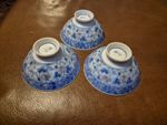 3 Zuisan Vintage Japenese Arita Porcelain Rice Bowls In A Blue Floral Colour