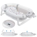 Foldable Baby Bath Tub Ergonomic with Temperature & Cushion Bath Pad + Bath Net