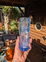 Vintage Blue Bark Textured Glass Cylinder Vase Mid Century Scandinavian Style...