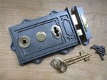 HEAVY SOLID CAST Iron rustic vintage door key lock rim lock old Victorian style