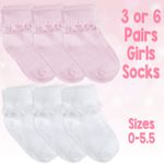 Baby & Girls Socks Soft Breathable Cotton Rich Cute Frilly Lace In 3 & 6 Bundle