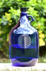 Glass Bottle 5 Liters Blue Storage Container Handle Bottle with Flower of Life