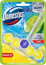 Domestos Power 5 Lime Toilet Rim Block toilet freshener with a long-lasting