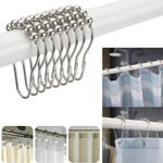 12Pcs Shower Curtain Poles Rustproof Shower Glide Metal Rings Curtain Hooks Kits