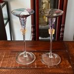 PartyLite Calypso Mosaic Set of 2 Stained Glass Taper Candle Stick Holders 9.5"