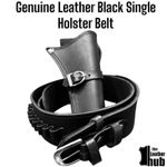 Cowboy Style Gun Revolver Single Holster Belt Plain Black Leather High Quality