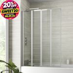 Bathroom 4 Panel Folding Bath Shower Screen Chrome 1000mm Reversible 4mm Glass