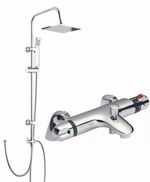 Bath Shower Mixer Thermostatic Valve Tap Dual Square Over Head Bathroom Kit