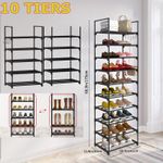 Narrow Shoe Rack 10 Tier Vertical Metal Shoe Shelf Tall Slim Storage Organizer 