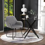 Modern Dining Table and Chair Set Round Glass Top with Velvet Armchair 2pc Grey