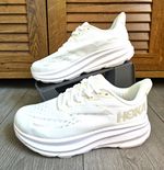 HOKA ONE ONE Clifton 9 Women’s Cushioned Breathable Mesh Trainers UK 6 White