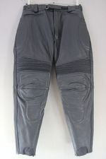 BESPOKE BLACK LEATHER BIKER TROUSERS WITH REMOVABLE LINING WAIST 34-36/LEG 28.5"