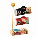 Japanese Carp Streamer Wooden Stand Textile Fish Flag Display Artisanal