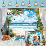 Summer Beach Window Backdrop Hawaiian Tropical Ocean Seaside Sailboat 7x5FT