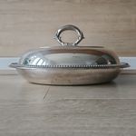 Antique Oval Serving Dish Silver Plate EPNS with Lid & Removable Handle 