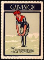 Vintage US Poster Stamp Galveston Playground Of Great Southwest Clarke & Courts