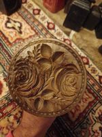 Stunning Antique Treen Sycamore Large Butter Biscuit Stamp 2 Roses Tactile Piece