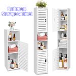 White Tall Bathroom Storage Cabinet Narrow Freestanding Cabinet Modern Shelf