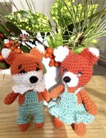 Cute TWINS. Japanese Style.  🇯🇵 Amigurumi. Foxes. 14 cm. Brand NEW.  