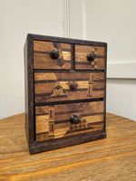 Antique Japanese Yosegi Zaiku Miniature Tansu Chest Inlaid Wood Jewelry Box