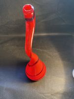 Large 17” Hand Blown Red Art Glass Vase Twisted Spiral Stem Black Swirl Base
