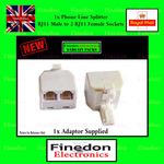 RJ11 Phone Line Splitter RJ11 Plug to 2x RJ11 Sockets White / Cream Telephone