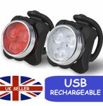 Mountain Bike Lights USB Rechargeable Bicycle LED Torch Front Rear + Lamp Set