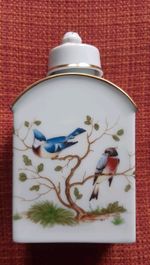 Furstenberg Porcelain Tea Caddy Featuring Hand Painted Bird Motifs. Vintage VGC